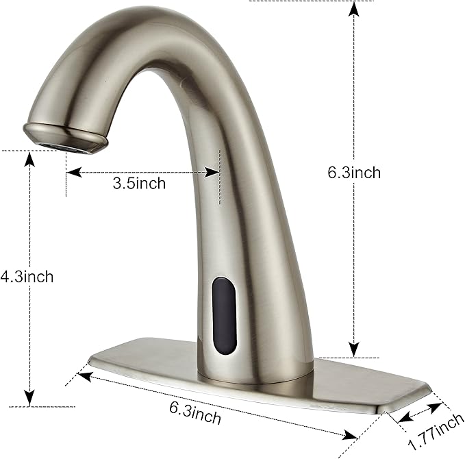 Automatic Touchless Bathroom Faucet Motion Sensor Activated Commercial Basin Sink Vantiy Hands Free Auto Infrared Mixer with Hole Cover Deck Plate Temperature Control Hot Cold Burshed Nickle