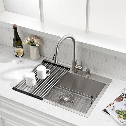 26 inch Drop in Kitchen Sink - VOKIM 26"x 19" Inch Stainless Steel Drop in Sink Single Bowl Top Mount sink With Dish Grid