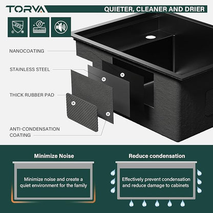 TORVA RV Kitchen Sink, 16 x 21 x 9 Inch Undermount Bar Sink 16 Gauge Stainless Steel Single Bowl Sink with Faucet Cutting Board, Dark Grey
