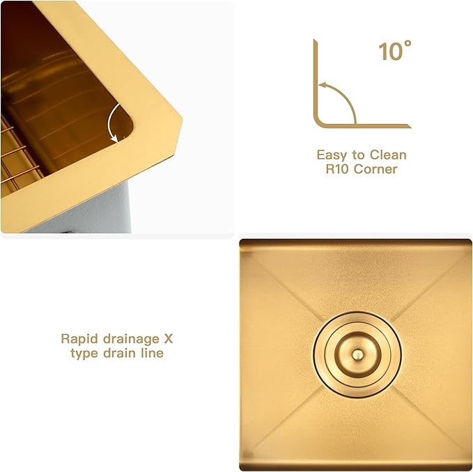 Gold Bar Sink Undermount, 16 Gauge SUS304 Stainless Steel All In One Workstation Sinks with Ledge & Accessories, 15" x 15" x 10" Small Kitchen Sink Prep Sink for Wet Bar, Outdoor,RV