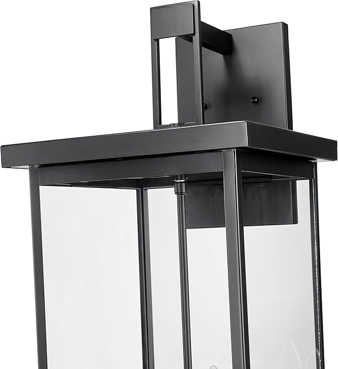 ML Lighting | Barkeley Collection | 42603-PBK | 27" Modern Four Bulb Outdoor Steel Large Wall Sconce | Anti-Rust Powder Coat Black with Clear Glass Shade | Exterior Ambient Light for Safety