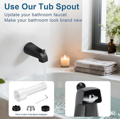 Universal Tub Spout for 1/2" Copper Pipe, 1/2" IPS and 3/4" IPS, Bathtub Faucet with Diverter and Adapter and Hex Wrench (Matte Black)