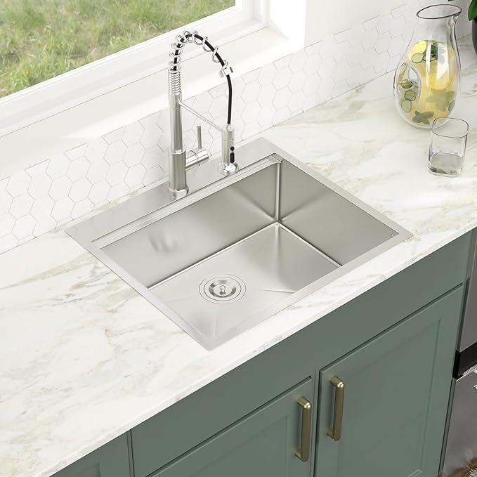25x22 Drop in Kitchen Sink 25x22x9 Inch Workstation Stainless Steel Sinks 16 Gauge Topmount Single Bowl Kitchen Bar Sink Bowl