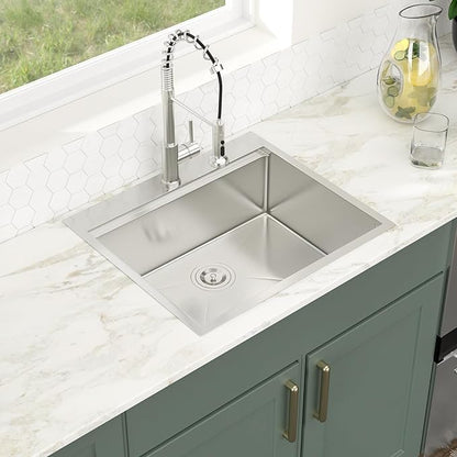 25x22 Drop in Kitchen Sink 25x22x9 Inch Workstation Stainless Steel Sinks 16 Gauge Topmount Single Bowl Kitchen Bar Sink Bowl
