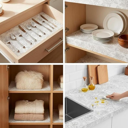Coavas Shelf and Drawer Liner, Non Slip Extra Grip Non Adhesive Waterproof Thickened Cabinet Mat, Easy Cut for Kitchen Pantry Bathroom Dresser Cupboard (White, 12IN X 10 FT)