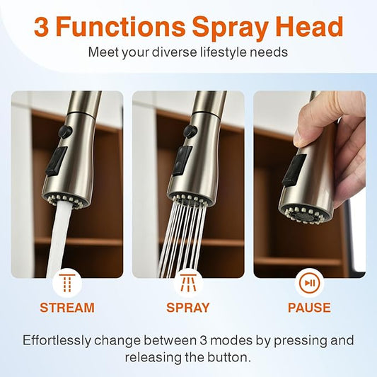 Kitchen Faucet, Kitchen Sink Faucet, Sink Faucet, Pull-Down Kitchen Faucets, Free Water Filter Included, Brushed Nickel, RULIA PB1020