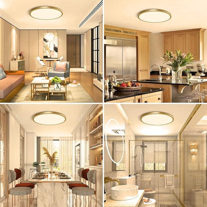 12 Inch Gold LED Ceiling Light, 3000K Warm White, 24W Gold Flush Mount Ceiling Light, 3200LM Round Low Profile Ceiling Lights for Bedroom, Living Room, Dining Room