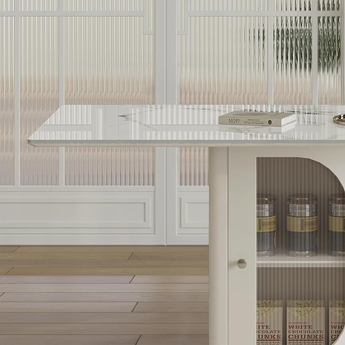 63" Modern Dining Table for 4-6, Sintered Stone with Storage, Solid Wood Base