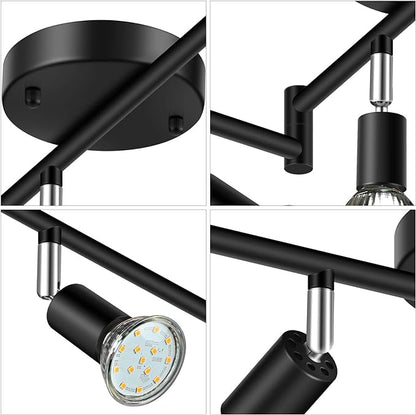 Unicozin LED 6 Light Track Lighting Kit, 46.5'' Black 6 Way Ceiling Spot Lighting, Flexibly Rotatable Head, Track Light Included 6 x LED GU10 Bulb (4W, Daylight White 5000K, 400LM)