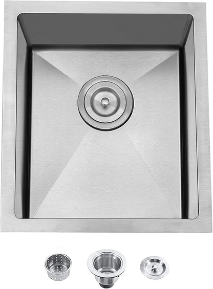 Hotis Bar Sink Undermount, 13 X 15 Inch Brush Nickel Small Rv Kitchen Sink, Stainless Steel Handmade Single Bowl Outdoor Wet Bar Prep Sink With Strainer