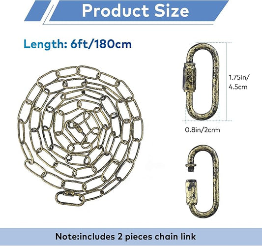 garini 6 Feet Aged Bronze Light Fixture Chain, Adjustable Metal Pendant Chandelier Chain Extension with Detachable Link, Maximum Load is 66 Pounds