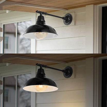 JONATHAN Y 12.25" Black 1-Light Industrial Farmhouse Outdoor Sconce, Iron Wall Light with LED Bulb, Metal Bowl Shade, Vintage Porch Lamp for Entryway Patio Kitchen (JYL7615B)