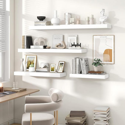 Heimlove Floating Shelves for Wall 55 Inch Long,Extra Large and Thick Wood Shelves Mounted Storage Hanging Shelf Invisible Bracket for Bedroom,Living Room,Kitchen,Office,Set of 2,White