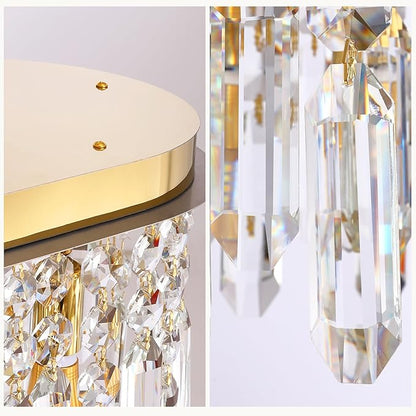 Siljoy Rectangular Gold Crystal Chandelier for Dining Room, 10-Light Modern Oval K9 Crystal Raindrop Chandelier Luxury Crystal Island Light for Living Room Kitchen Bar L40'' x W11'' x H10.6''