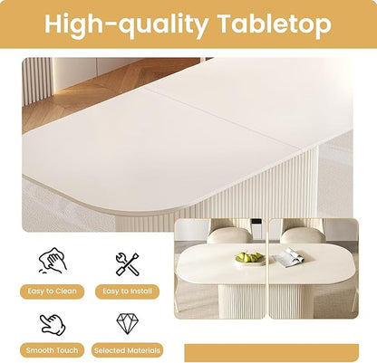70" Rectangular Dining Table for 4-6 People, Modern Kitchen Dining Room Table, Cream White Wood Dining Table Furniture, Mid Century Large Table for Apartment Home Living Room