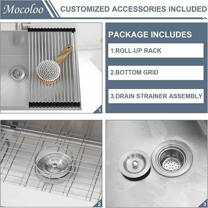 Mocoloo 22 Inch Drop In Laundry Sink - 22 x 22 x 12 Inch Laundry Room Sinks Topmount Kitchen Sinks Stainless Steel Deep Utility Sink 16 Gauge Square Single Bowl Handmade