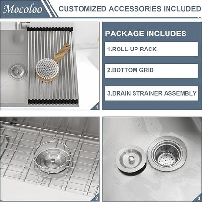 Mocoloo 22 Inch Drop In Laundry Sink - 22 x 22 x 12 Inch Laundry Room Sinks Topmount Kitchen Sinks Stainless Steel Deep Utility Sink 16 Gauge Square Single Bowl Handmade