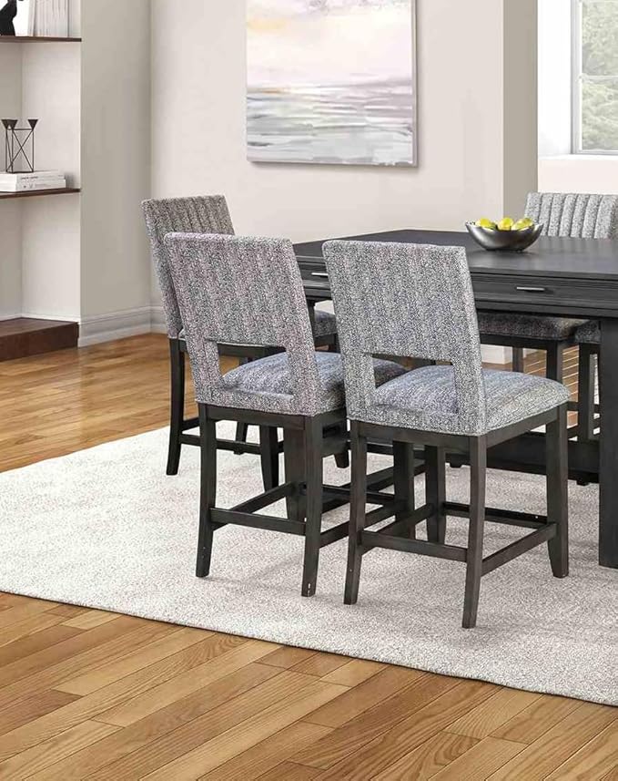 LIFE SKY Counter Height Dining Chair Set: Transitional Style 2-Piece Set with Padded Seat & Back - Blue Gray Fabric & Rubberwood Frame for Kitchen Island & Home Decor
