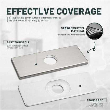 6 Inch Brushed Nickel Sink Hole Cover, Greenspring 4" Hole Cover Deck Plate, Bathroom Faucet Deck Plate, Stainless Steel Square Escutcheon for Bathroom or Kitchen Single Hole Vanity Sink Faucet