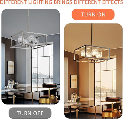4-Light Farmhouse Chandelier for Dining Room, 15.7" Modern Brushed Nickel Ceiling Light Fixture, Adjustable Height Pendant Lighting for Kitchen, Living Room, Hallway, Bedroom, Foyer