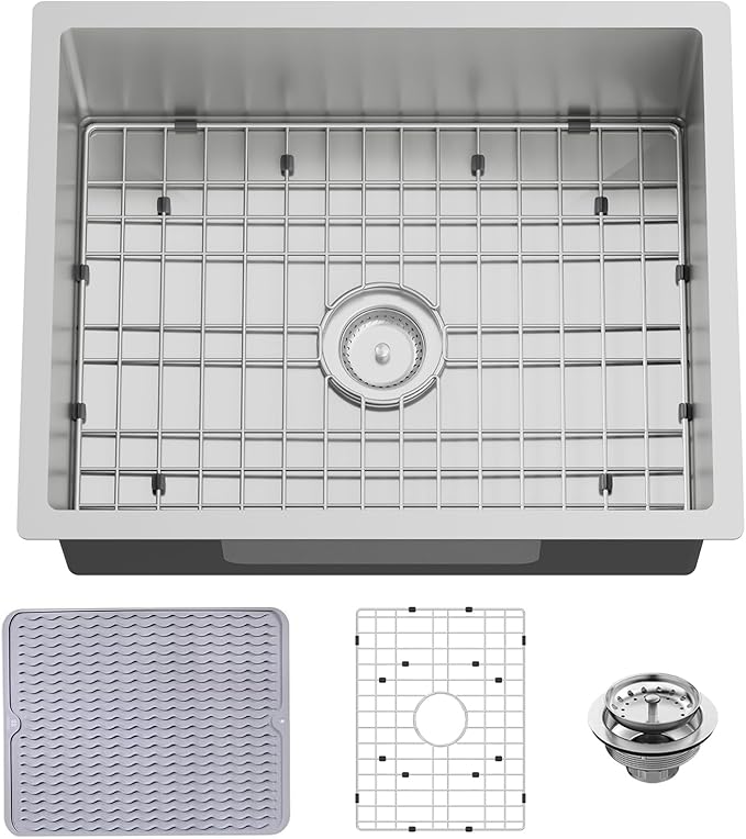 24x19 Inch Stainless Steel Kitchen Sink-Undermount Single Bowl Drop In Kitchen Sink Stylish And Modern Look Come With Bottom Grid,Silicon Mat And Drain Assembly Add Elegance & Enhance Usability