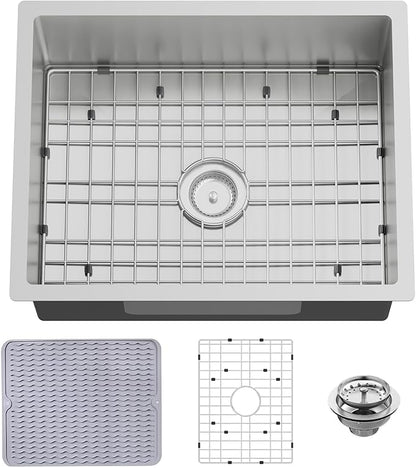 24x19 Inch Stainless Steel Kitchen Sink-Undermount Single Bowl Drop In Kitchen Sink Stylish And Modern Look Come With Bottom Grid,Silicon Mat And Drain Assembly Add Elegance & Enhance Usability