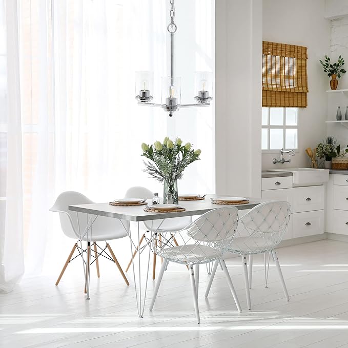 Elegant Designs PT1018-CHR 15" Traditional Vintage Modern Industrial 3-Light Metal and Clear Glass Kitchen Island Foyer Hallway Living Room Den Dining Room Hanging Pendant Chandelier, Chrome