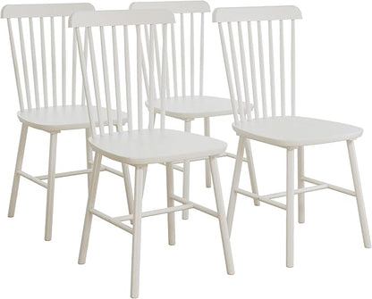 Windsor Dining Chairs Set of 4, Farmhouse Solid Wood Kitchen Chair with Spindle Back, Modern Side Dining Chairs Set for Dining Room, Kitchen, Restaurant, White