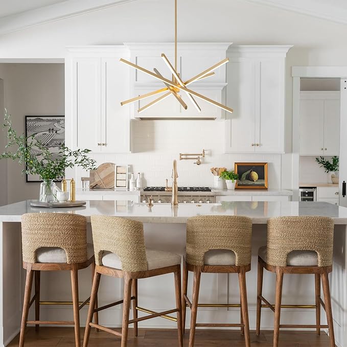Y'INSP Gold Sputnik Chandelier for Dining Room, 5-Lights LED Pendant Light Fixtures Modern 45W Hanging Light Fixture for Living Room Kitchen Island Bedroom Entryway