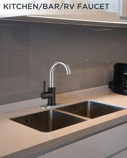 FORIOUS Black and Brushed Nickel Bathroom Sink Faucet 1 or 3 Hole with Metal Pop Up Drain and Hoses, Single Handle Vanity Faucet for Bathroom Bar Kitchen RV, 360° Swivel High Arc Spout