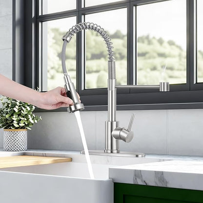 Kitchen Faucet with Pull Down Sprayer 1 Handle Pull Out Spring Sink Faucets 1 Hole Or 3 Hole Stainless Steel (Brush Nickel)