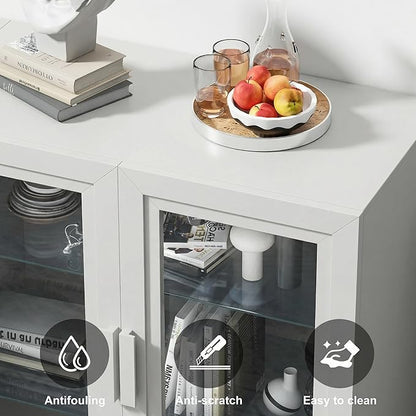 Casaphoria Adam Sideboard Buffet Cabinet with Storage, Display Cabinet with Glass Doors & Adjustable Shelves, 62" W x 36" H Buffet Cabinet for Entryway Kitchen Living Room, White