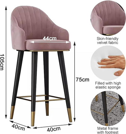 Swivel Stools Set of 2, Counter Height stools with Back and Footrest, Upholstered Chairs for Dining Room Home Kitchen Island,Pink-Sitting Height 75cm