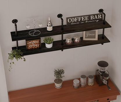 HDDFER Industrial Pipe Shelf Shelving Bookcase, Wall Mounted Rustic Bookshelf, Floating Bookshelves for Wall,Retro Wood Metal Pipe Industrial Shelves for Living Room