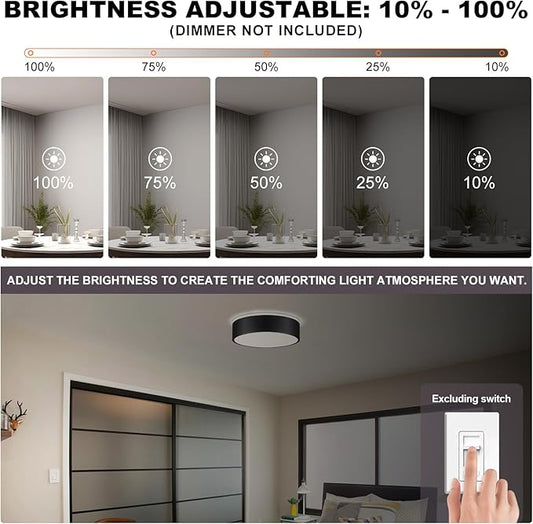 Dimmable Black LED Ceiling Light Fixture, 5CCT 2700 K-6000 K Modern Flush Mount Ceiling Light, Round Minimalist Lighting Fixture for Bedroom, Kitchen, Laundry Room, Hallway, 11.81 Inch