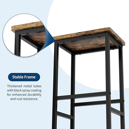 IDEALHOUSE 36" Counter Height Dining Table Set for 2 with Bar Stools and Storage Shelves, Space-Saving Kitchen Table for Small Space, Apartment, Studio, Rustic Brown