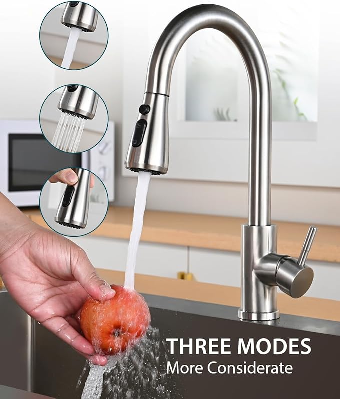 Hiqufet Kitchen Faucet with Pull Down Sprayer, Brushed Nickel High Arc Single Handle Kitchen Sink Faucet for Pot Filler, Stainless Steel Commercial Modern Rv Farmhouse Camper Laundry Bar Sink Faucets