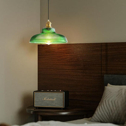 XZHGCEE Plug in Pendant Light: Hanging Light Plug in Green Glass Hanging Lamp, Pendant Lighting for Kitchen Island, Bedroom, Dining Room, Living Room, No Bulb