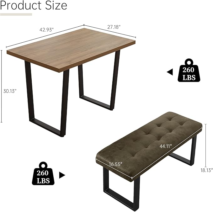 HIPIHOM 3-Piece Corner Dining Table Set with Bench, 70 Inch Space-Saving Breakfast Nook for Kitchen & Dining Room(Walnut Table+Right Seat Brown Bench)