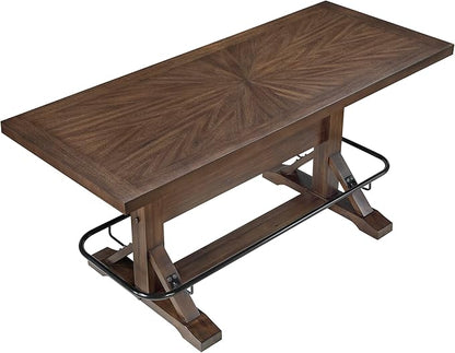 Lexicon 78 Inch Rectangular Counter Height Dining Table for 6, Rustic Farmhouse Kitchen Table, Rubberwood, Acacia Veneer, Black Metal Footrest, for Dining Room/Kitchen, Brown
