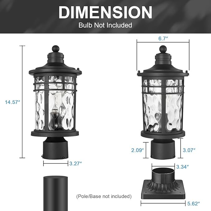 Darkaway Outdoor Post Lights Lamp Posts Outdoor Lighting, Aluminum Post Lights Outdoor Light Fixtures with Water Ripple Glass, Pole Light for Outside Patio Yard Garden