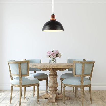 Black and Wood Pendant Lights 2 Pack, 11.8" Hammered Metal Dome Pendant Light Fixture Modern Black Pendant Lighting Hanging Ceiling Light for Kitchen Island Dining Living Room Restaurant