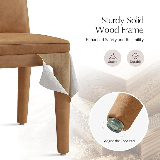 HULALA HOME Morden Dining Chairs Set of 2, Upholstered Faux Leather Kitchen Chairs with Thick Cushion and Solid Wood Frame, Accent Side Chair for Kitchen Dining Living Room Restaurant, Camel