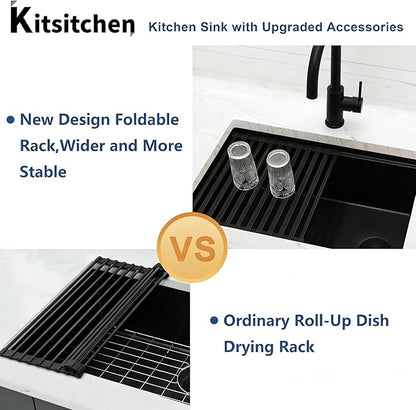 Kitsitchen Black Undermount Bar Sink,16 Inch Black Stainless Steel Bar Sink,Small Bar & Prep Sinks,Single Bowl 16 Gauge T-304S Stainless Steel Workstation Sink for Wet Bar Area(16" X 18"X 10")