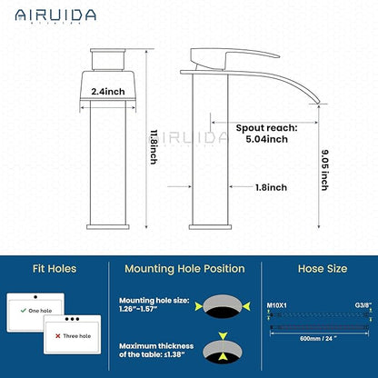 Airuida Tall Bathroom Vessel Faucet Chrome Polish Waterfall Bathroom Single Handle Single Hole Deck Mount Bowl Mixer Tap with Large Waterfall Spout Bar Sink Faucet Lavatory Vanity