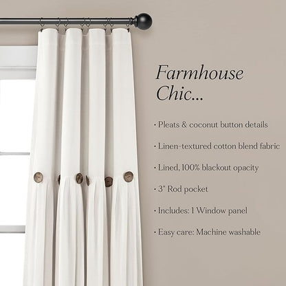 Lush Decor Linen Button Window Curtain Panel, Single, 40" W x 84" L, Off-white - Country Curtains - Rustic Decor - Color Block Modern Farmhouse Curtains For Living Room, Bedroom & Dining Room