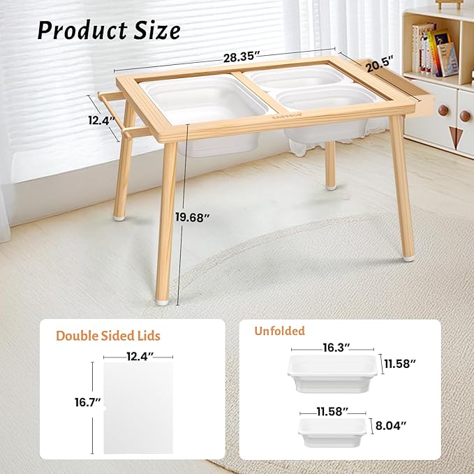 Easyego Wooden Sensory Table – Multifunctional Sand & Water Table with Double-Sided Lid, Paper Roll, Storage Box, Transparent & Game Board, and Foldable Bins for Kids' Indoor & Outdoor Play