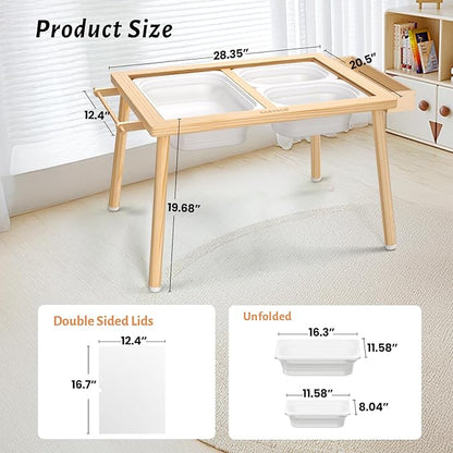 Easyego Wooden Sensory Table – Multifunctional Sand & Water Table with Double-Sided Lid, Paper Roll, Storage Box, Transparent & Game Board, and Foldable Bins for Kids' Indoor & Outdoor Play