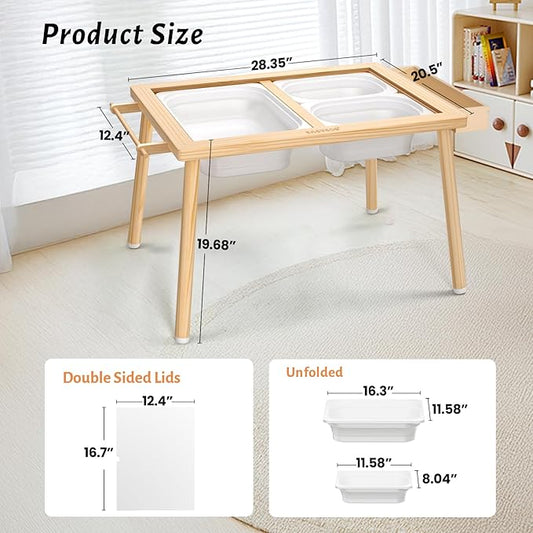 Easyego Wooden Sensory Table – Multifunctional Sand & Water Table with Double-Sided Lid, Paper Roll, Storage Box, Transparent & Game Board, and Foldable Bins for Kids' Indoor & Outdoor Play