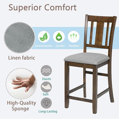 Set of 4 Dining Chairs, Wooden Kitchen Chairs with Padded Cushion, Upholstered Stools for Kitchen Island, Dining Room, Living Room, Easy Assembly (Walnut - Slatted backrest)